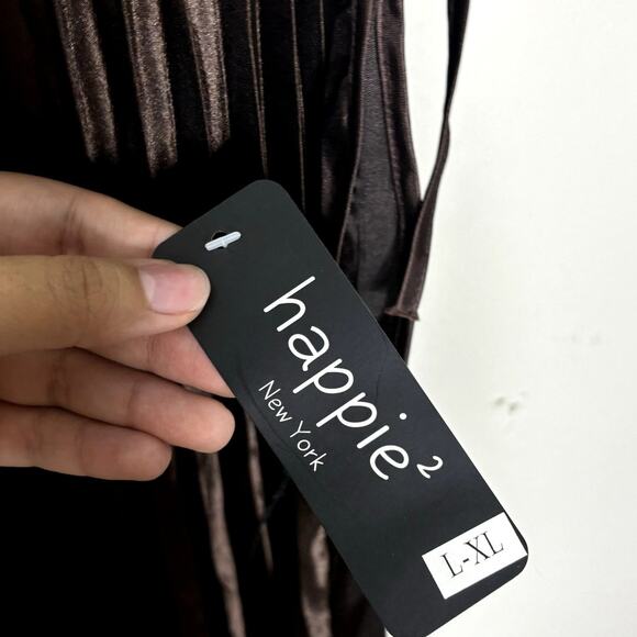 Annabelle Brown Satin Pleated Midi Dress Sz L NWT - Picture 6 of 10